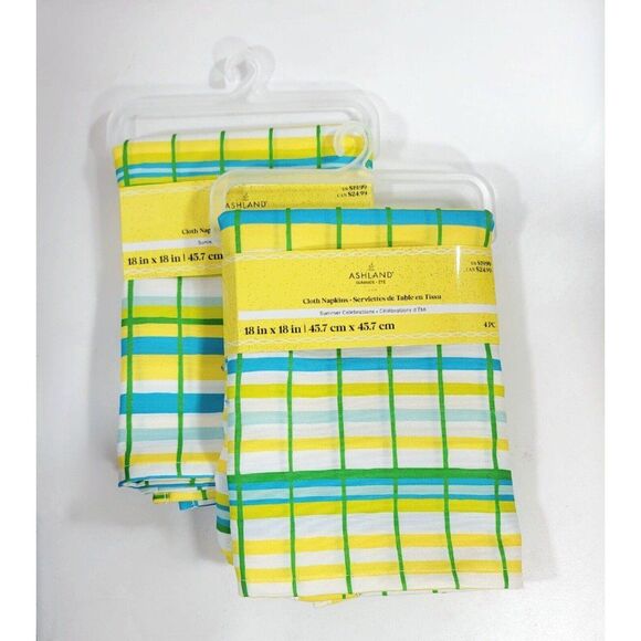 2-pack Ashland Plaid 18x18" Cloth Napkins 8pcs Yellow Green Blue White Plaid $40 - Picture 3 of 5